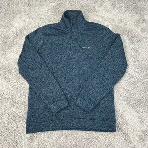 Eddie Bauer Sweater Mens Medium Blue Mock Neck Long Sleeve Snap Pullover Outdoor
